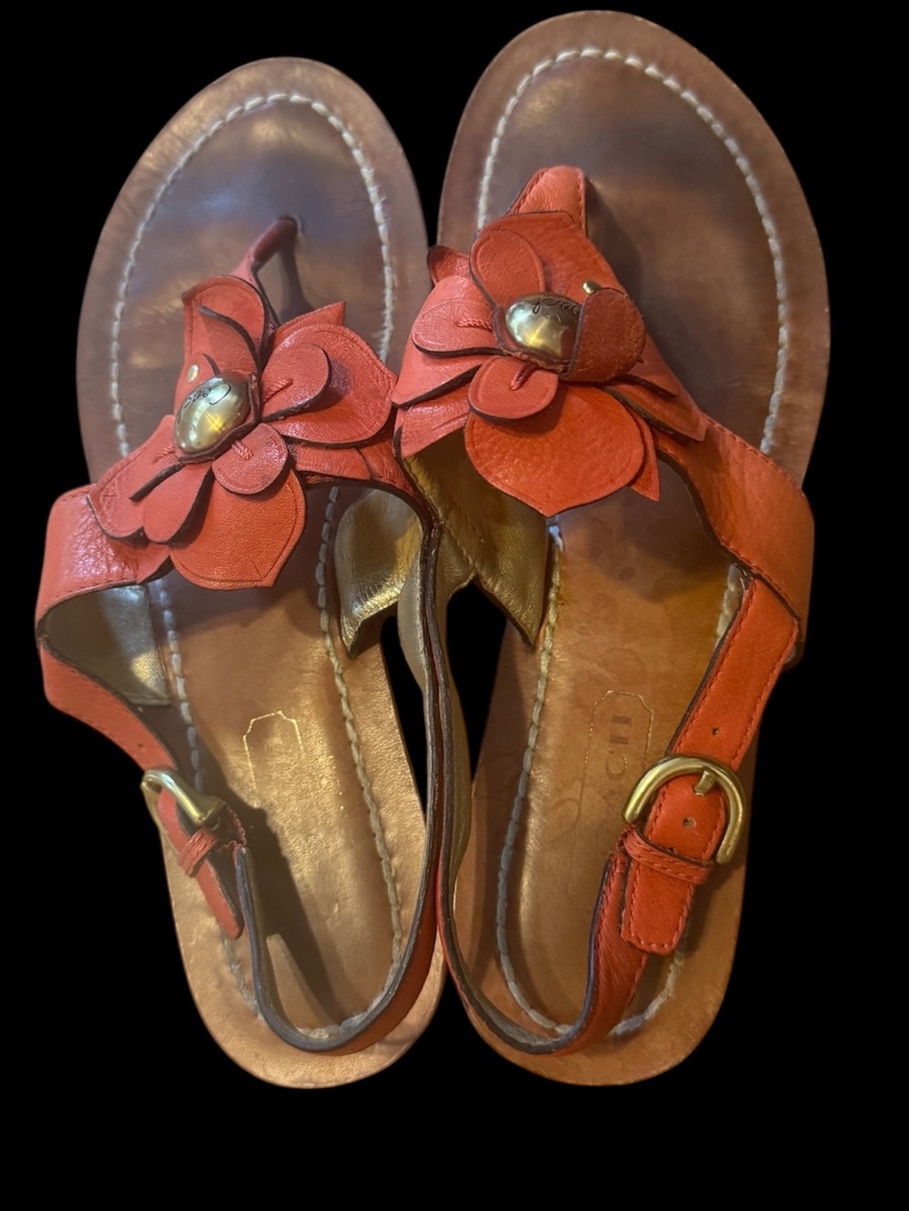 Coach Women's Red Floral Leather Slingback Sandals size 7,5